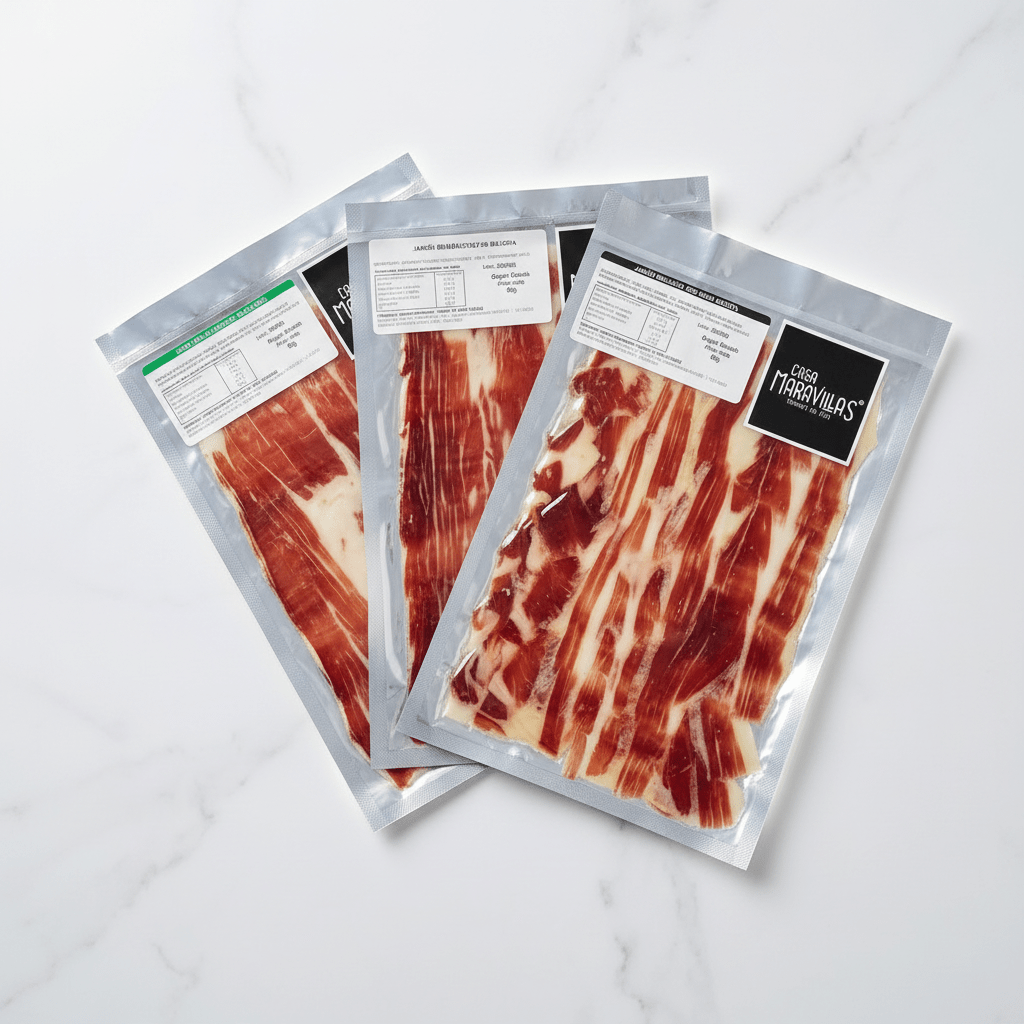 Iberian Select Foods Iberian ham tasting pack, three vacuum packs of Campo, Bellota 75% and 100%